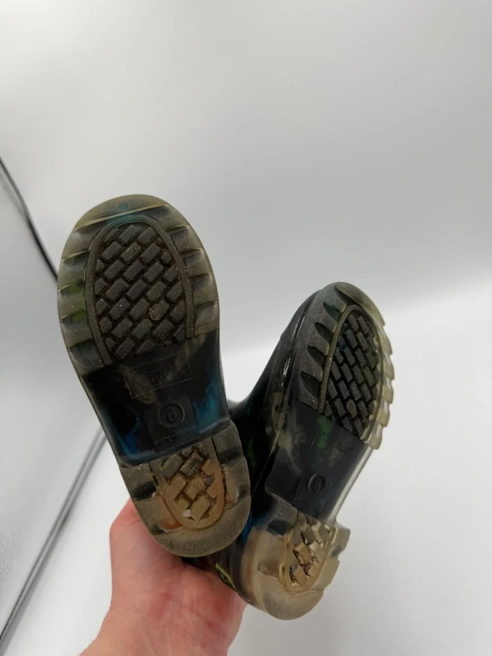 Western Chief Toddler Boy 8 Black Rain Boots Blue & Green Dinosaurs Handles